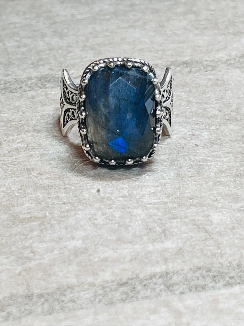 Sterling Ring Silver Blue Labradorite signed JDG Statement Ring